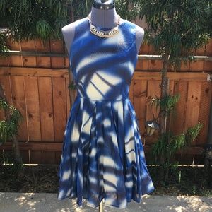 Kaya & Sloane Blue Print Voile Fit & Flare  dress